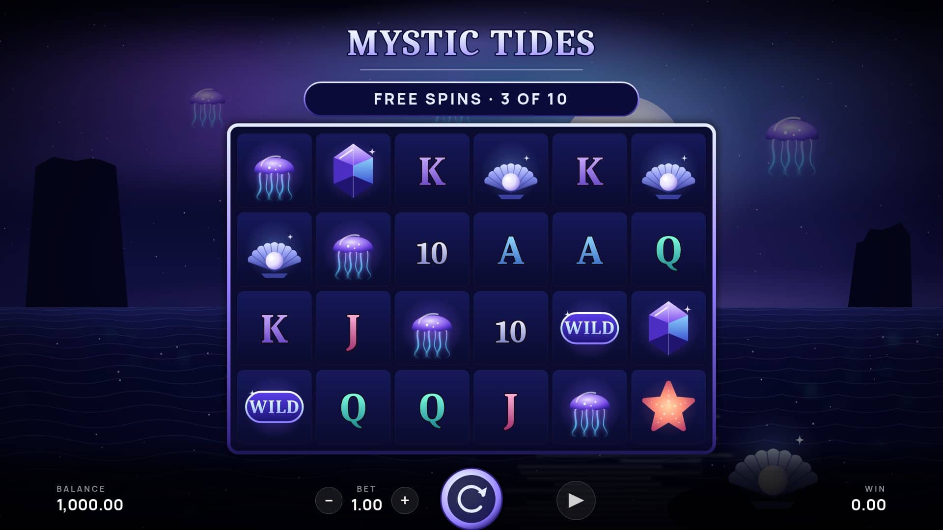 A finished slot game screen showing the reel grid, win states and premium symbols in game context.